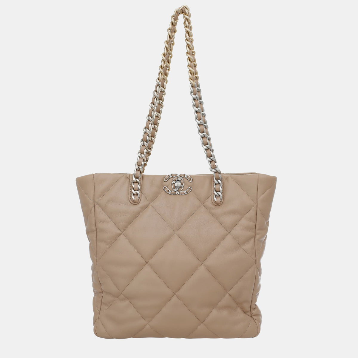 Chanel Beige Lambskin Leather C19 Shopping Tote Bag
