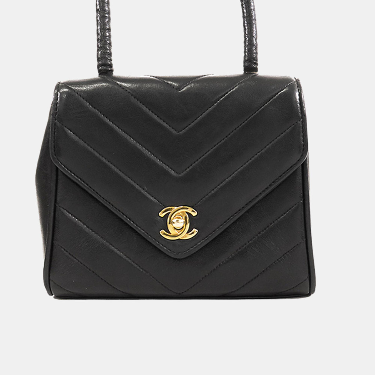 Chanel Black CC Chevron Lambskin Flap