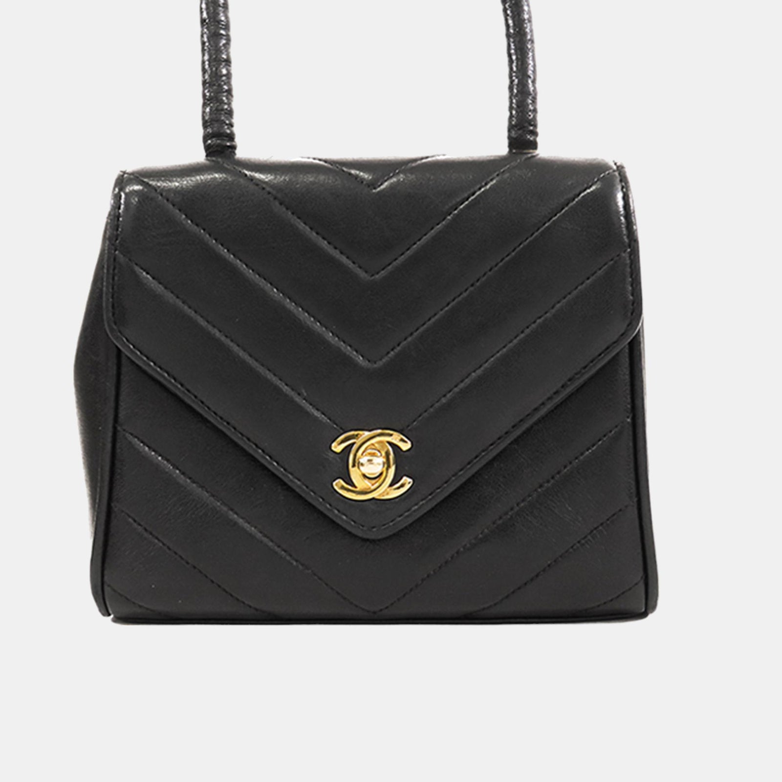 Chanel Schwarze CC Chevron-Lammlederklappe