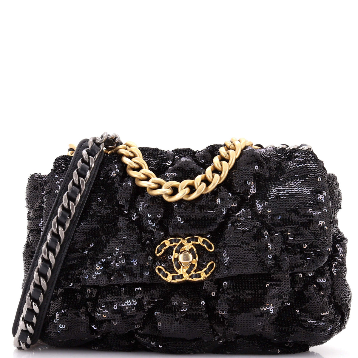 Chanel CHANEL 19 Flap Bag Quilted Sequins Medium