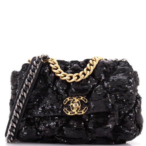 CHANEL 19 Flap Bag Quilted Sequins Medium