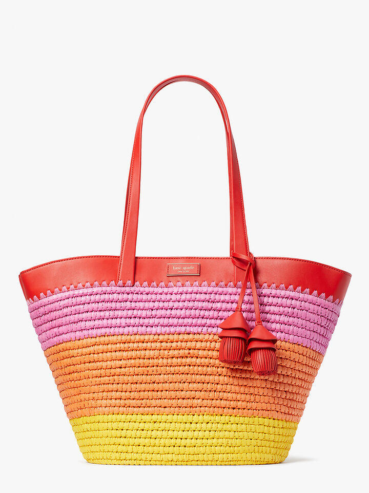 Kate Spade Au The Pier Striped Straw Medium Tote