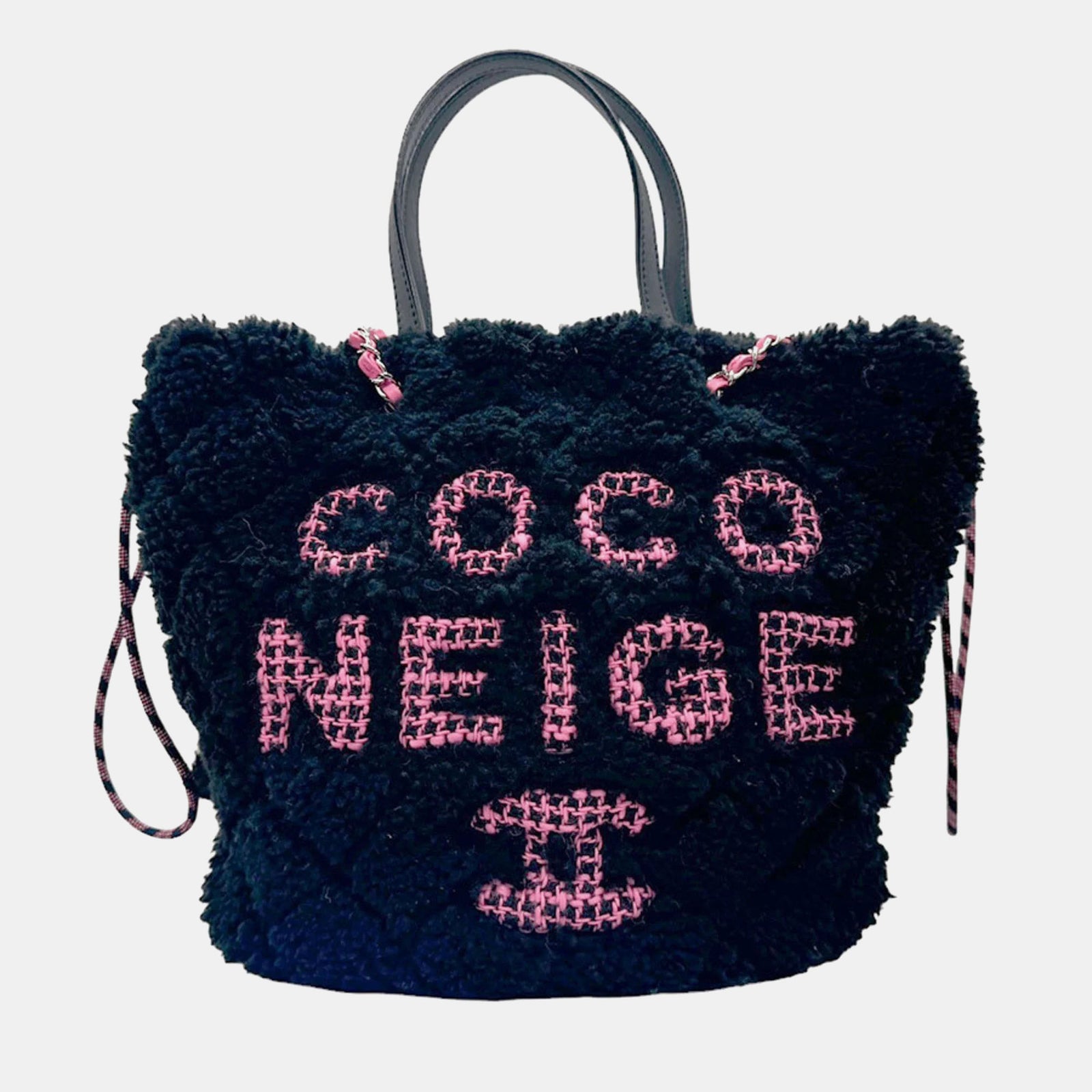 Chanel Black Quilted Shearling and Pink Tweed Coco Neige Tote Bag