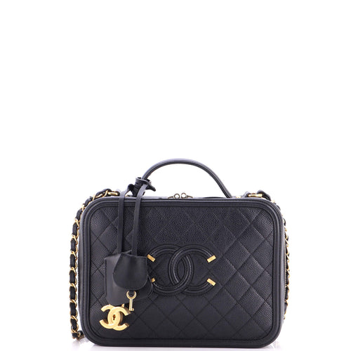 CHANEL Filigree Vanity Case Quilted Caviar Large