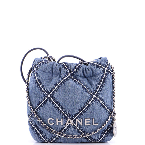 CHANEL 22 Chain Hobo Quilted Stitched Denim Mini