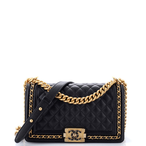 CHANEL Chain Around Boy Flap Bag Quilted Caviar Old Medium