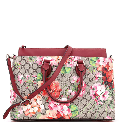 GUCCI Linea A Convertible Tote Blooms Print GG Coated Canvas Medium