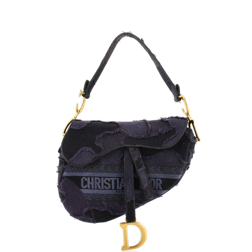 Saddle Handbag Camouflage Embroidered Canvas Medium