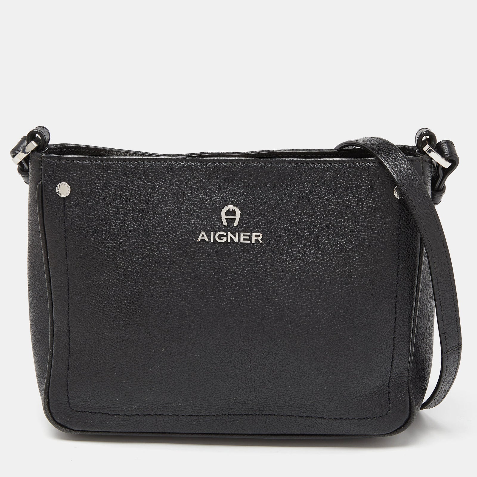 Aigner Black Leather Zip Crossbody Bag