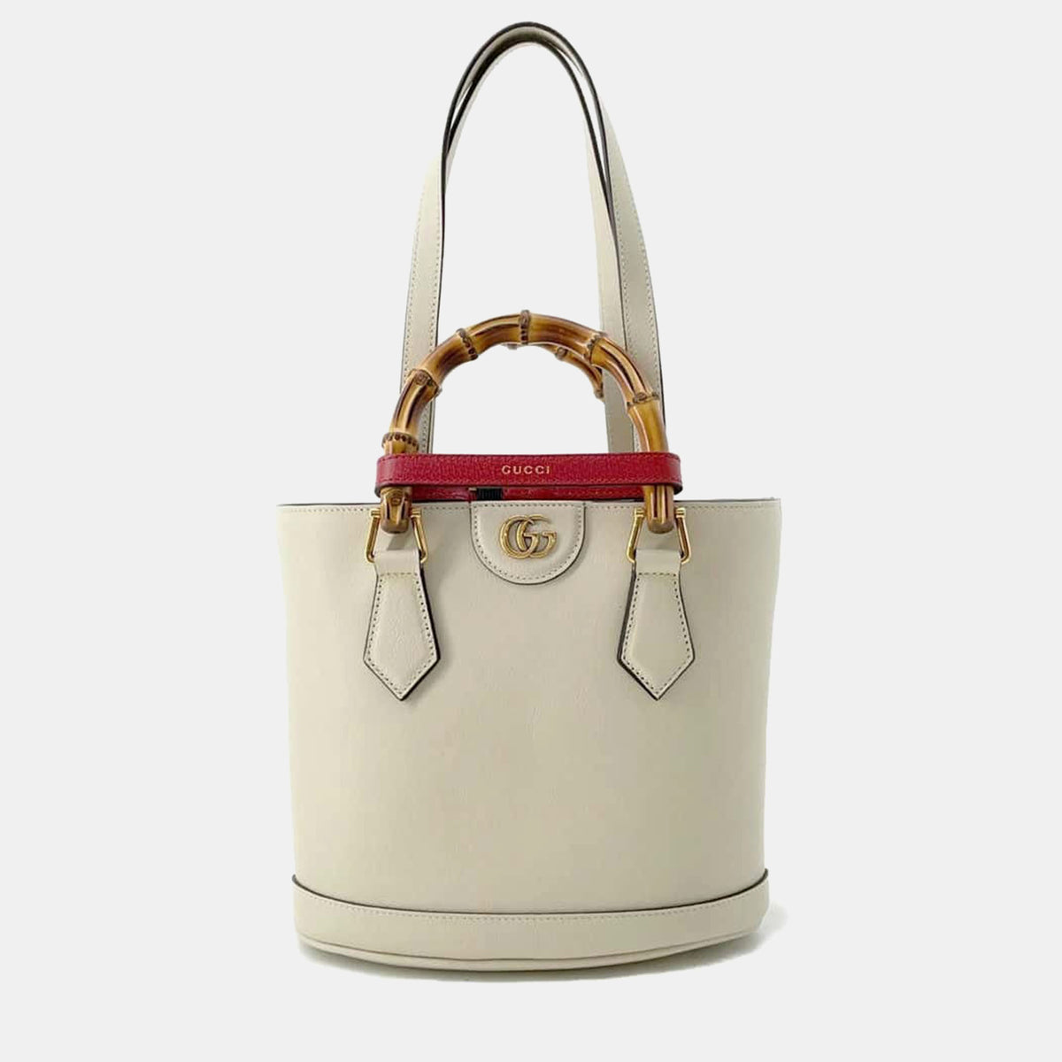 Gucci Cream Leather Small Bamboo Diana Bucket Bag