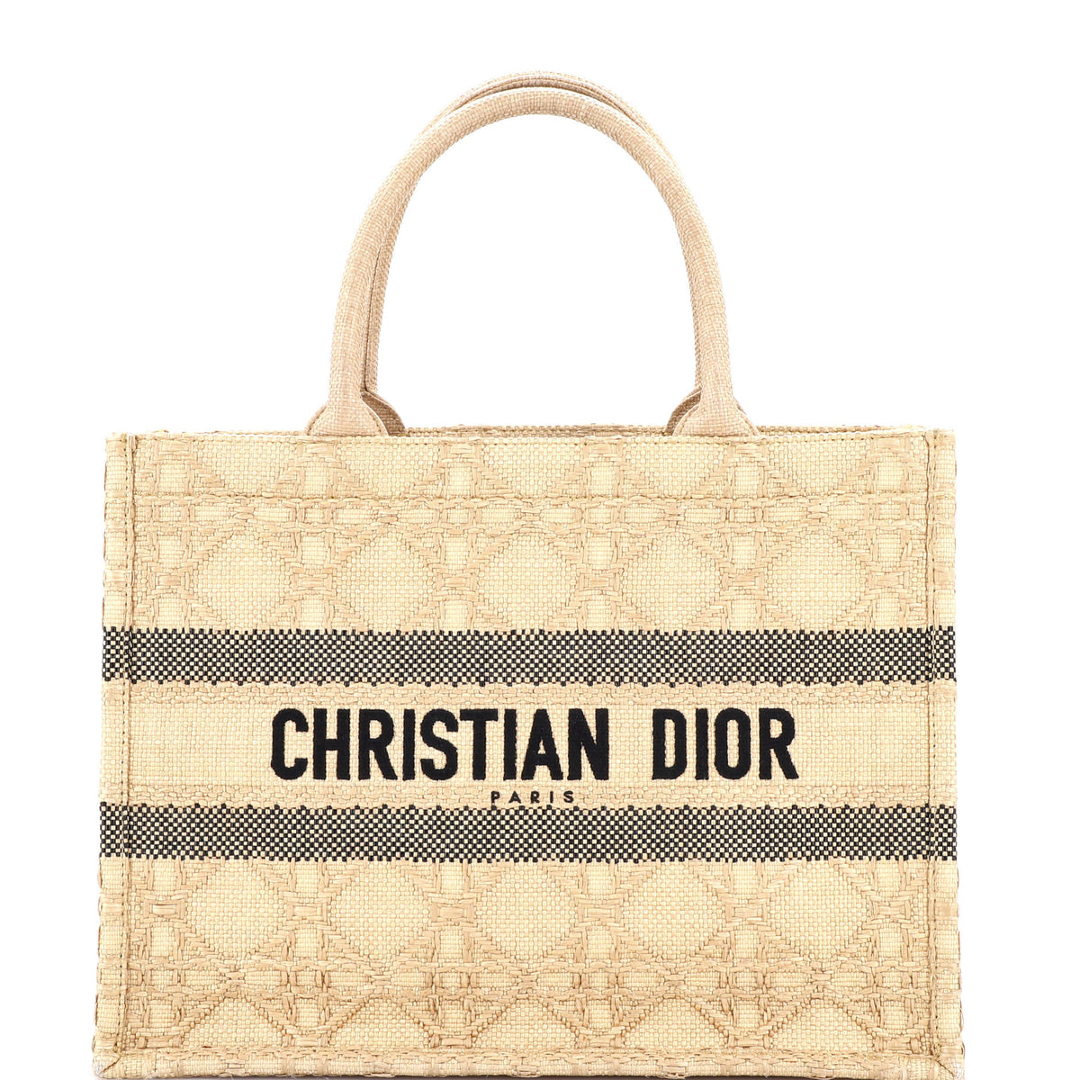 Christian Dior Book Tote Cannage Embroidered Raffia Medium