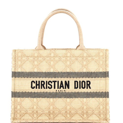 Book Tote Cannage Embroidered Raffia Medium