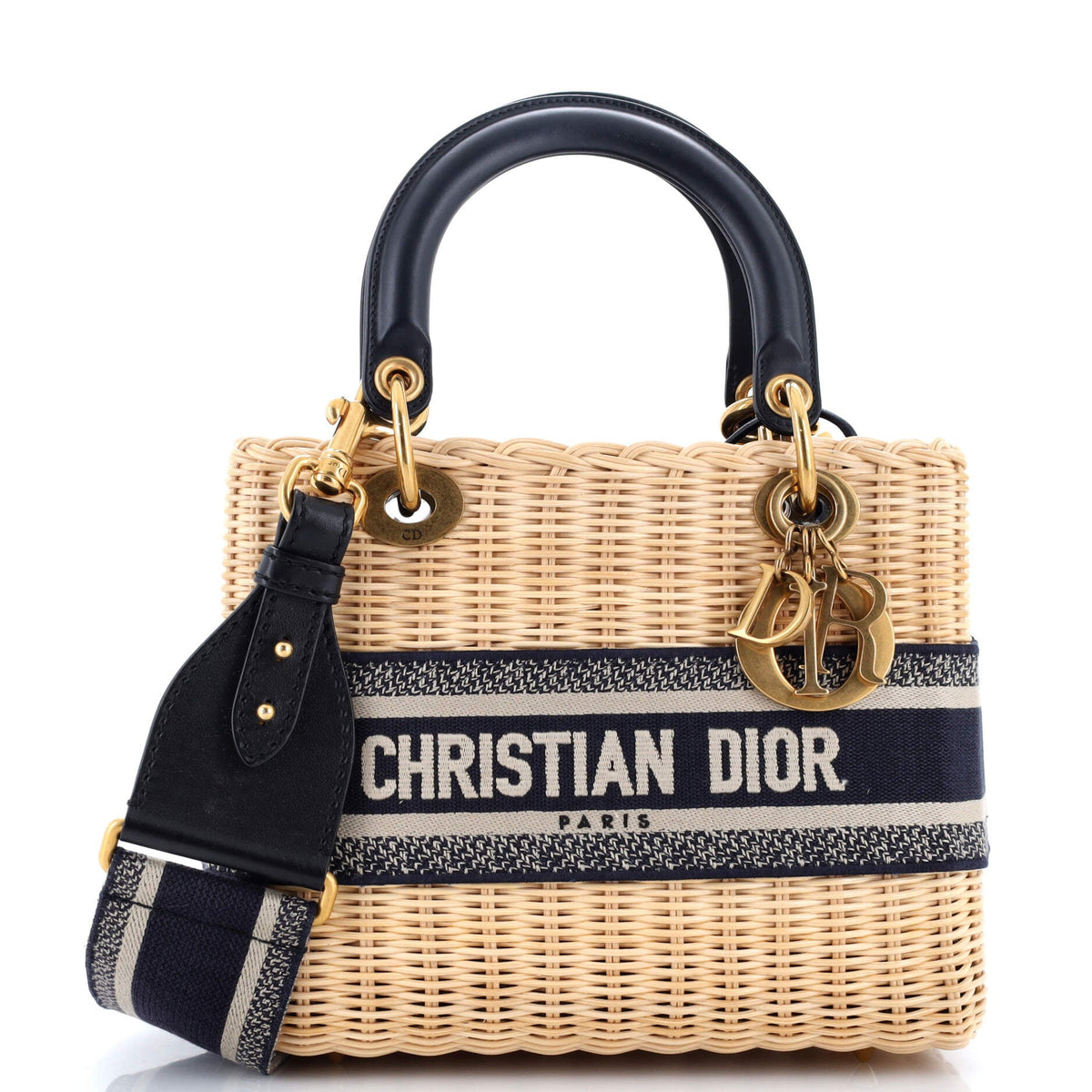 Christian Dior Lady Dior Bag Wicker and Oblique Canvas Medium