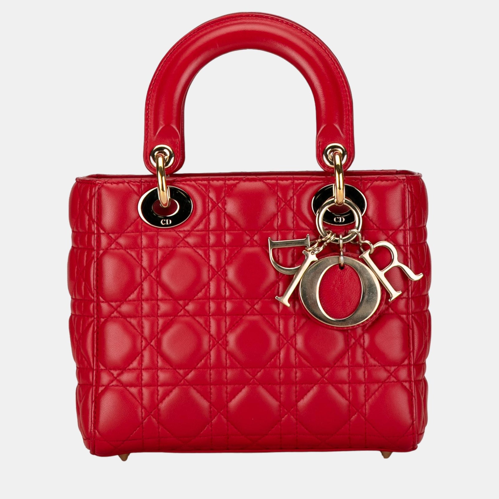 Dior Petits badges porte-bonheur en cuir d'agneau rouge Cannage My Lady Dior