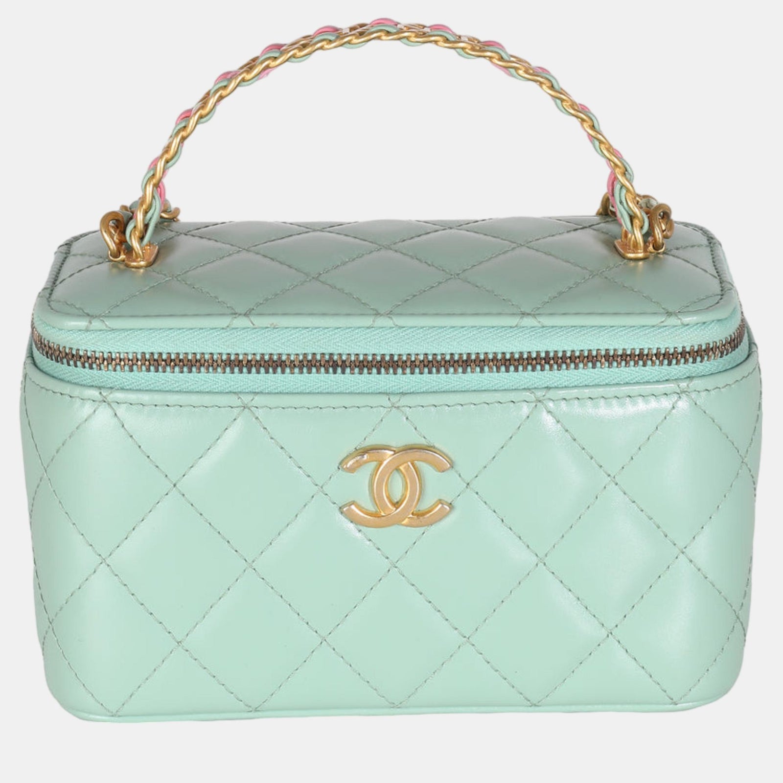 Chanel Green Quilted Lambskin Pick Me Up Vanity Case