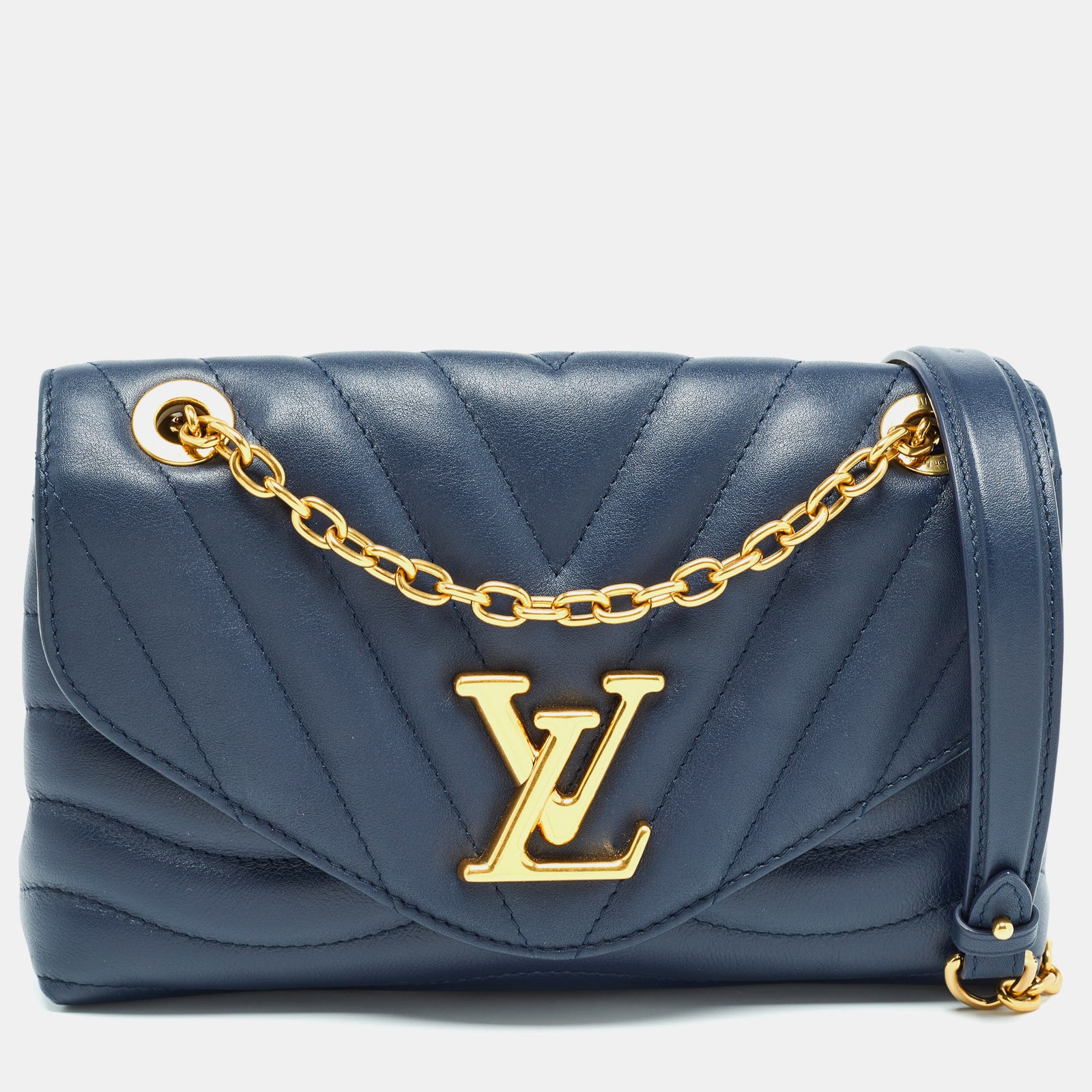 Louis Vuitton Sac MM en cuir bleu marine avec chaîne New Wave