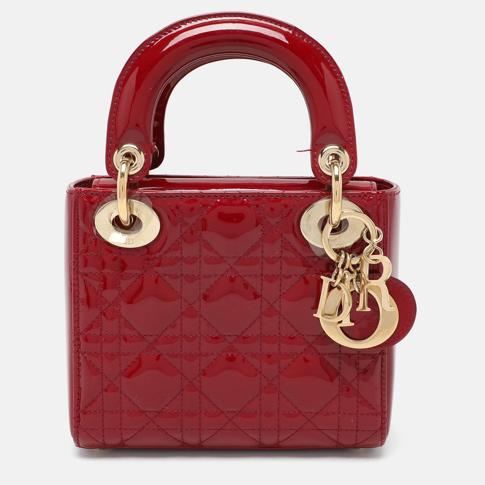 Dior Rote Cannage Mini-Damentasche aus Lackleder mit Kette