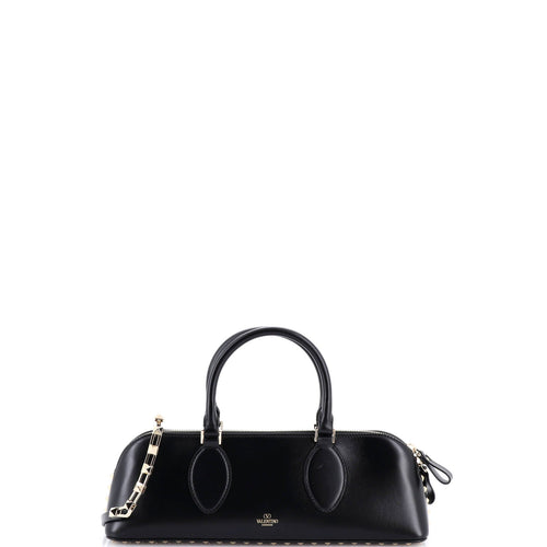 VALENTINO GARAVANI Rockstud Zip Up Top Handle Bag Leather East West