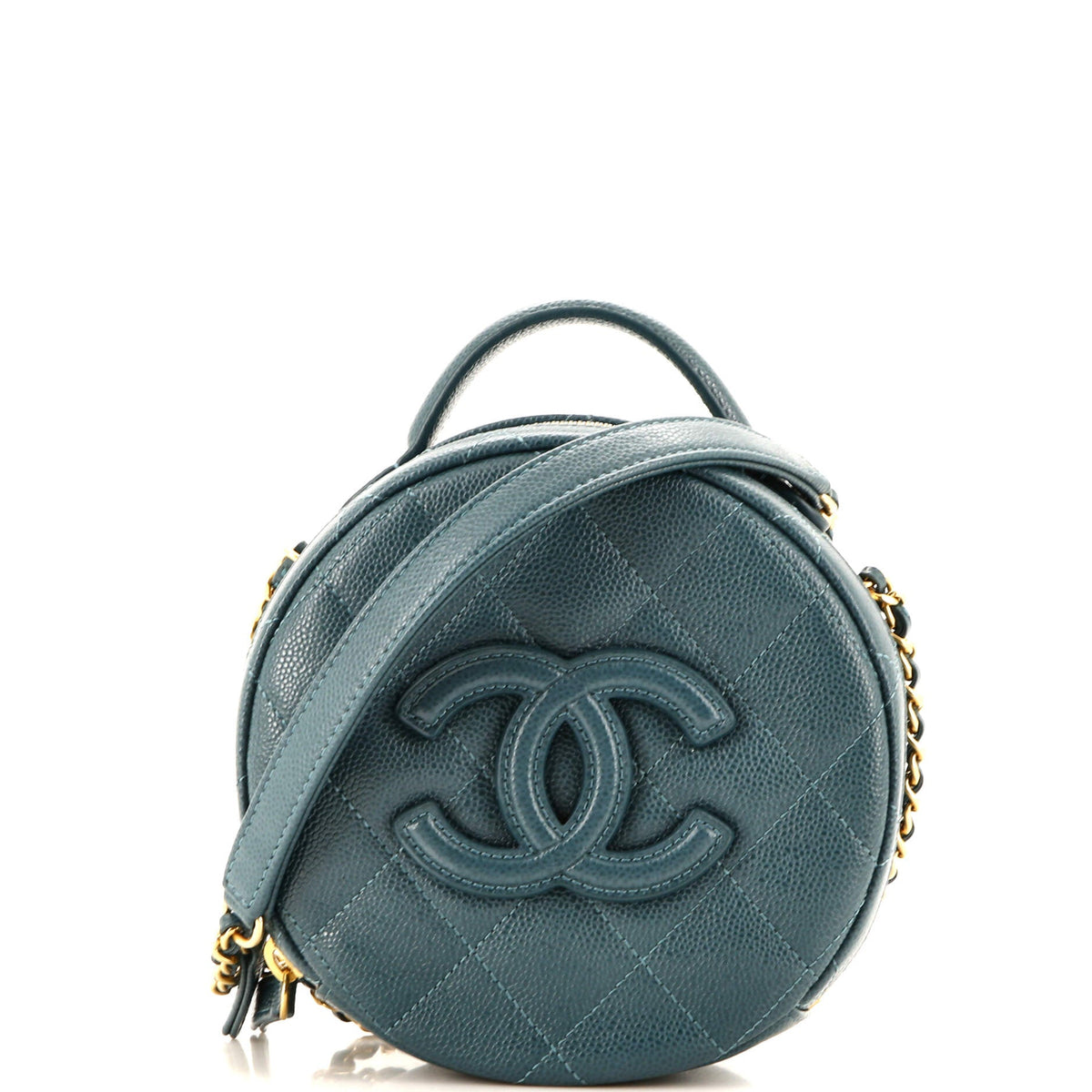 Chanel CHANEL Round Vanity With Chain Quilted Caviar Small