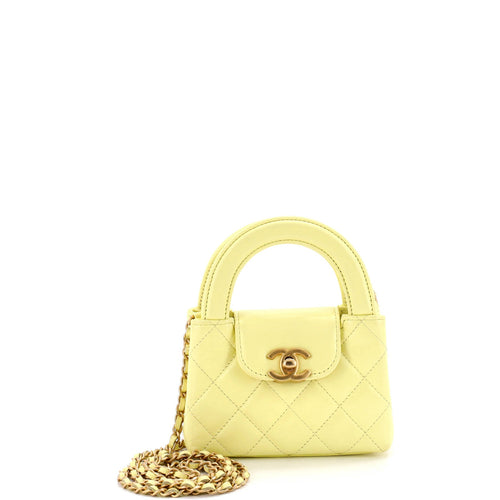 CHANEL Kelly Top Handle Shopping Bag Quilted Shiny Aged Calfskin Nano