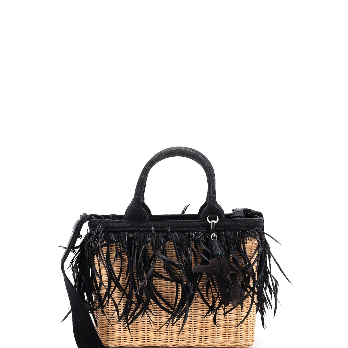 Prada PRADA Convertible Fringe Basket Bag Wicker and Woven Straw Small