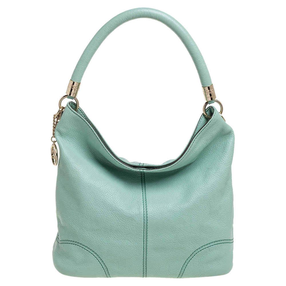 Lancel Mint Green Grained Leather Flair Hobo