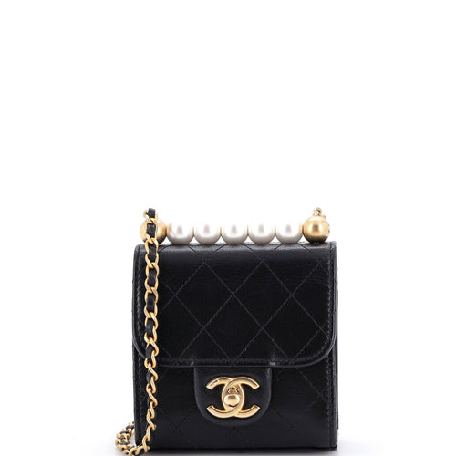 CHANEL Chic Pearls Flap Clutch with Chain Quilted Goatskin Mini