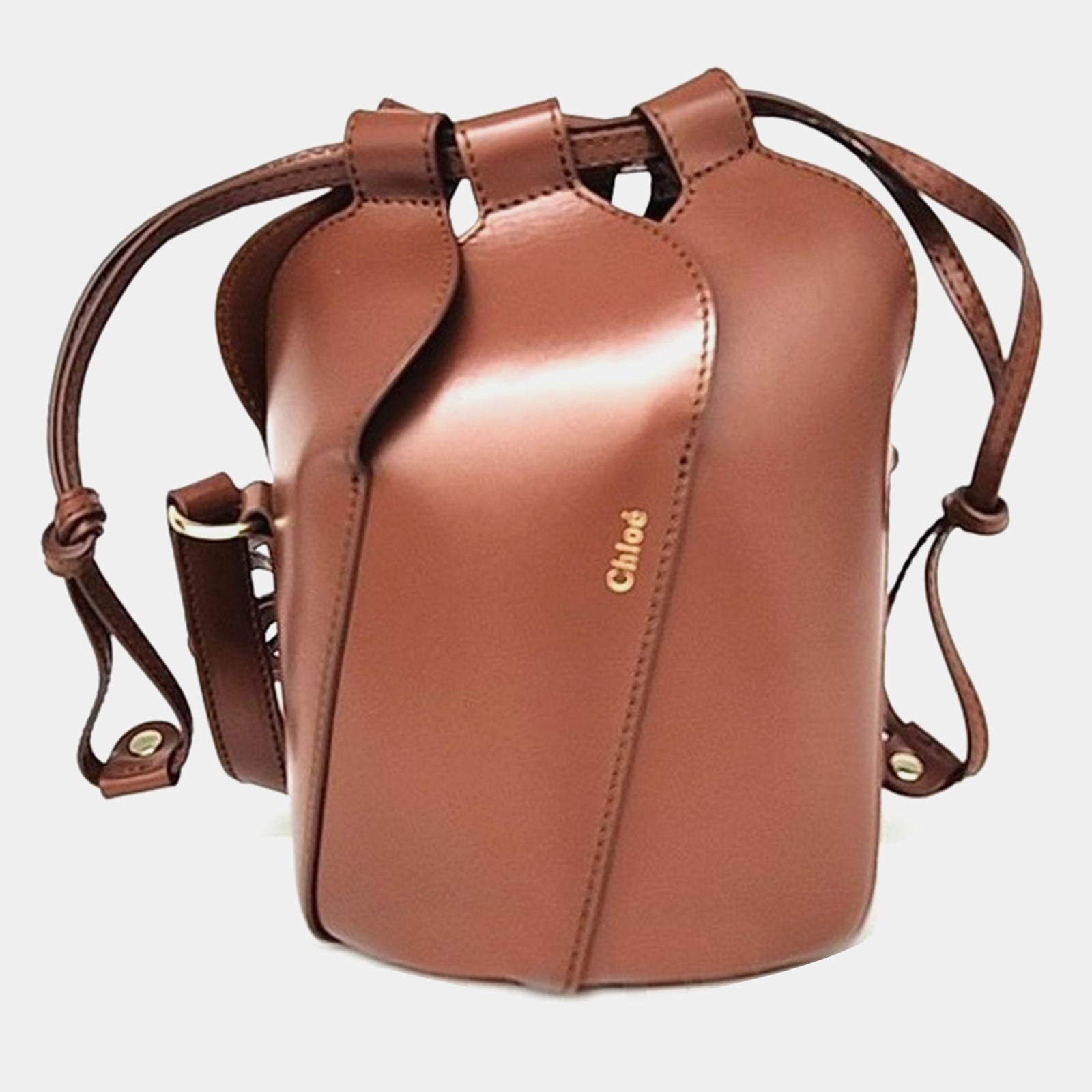 Chloe Brown Leather Mini Tulip Bucket Bag