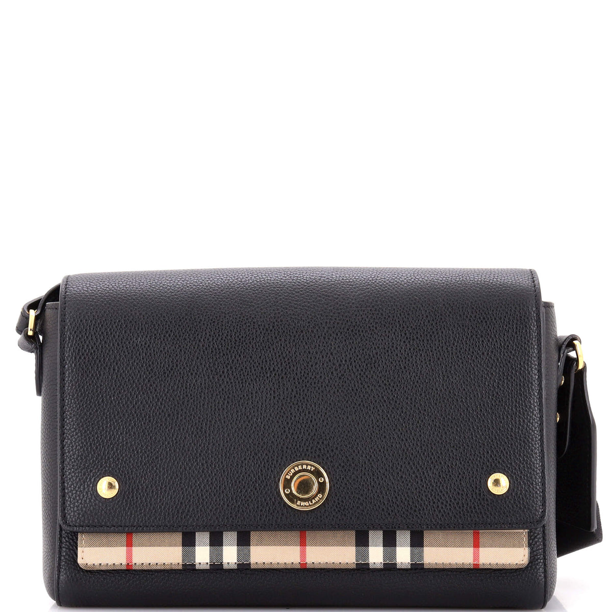 Burberry Note Crossbody Bag Leather with Vintage Check Canvas Medium