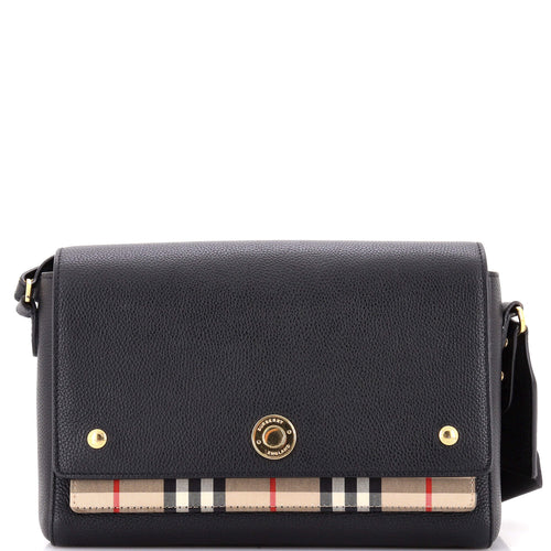 Note Crossbody Bag Leather with Vintage Check Canvas Medium