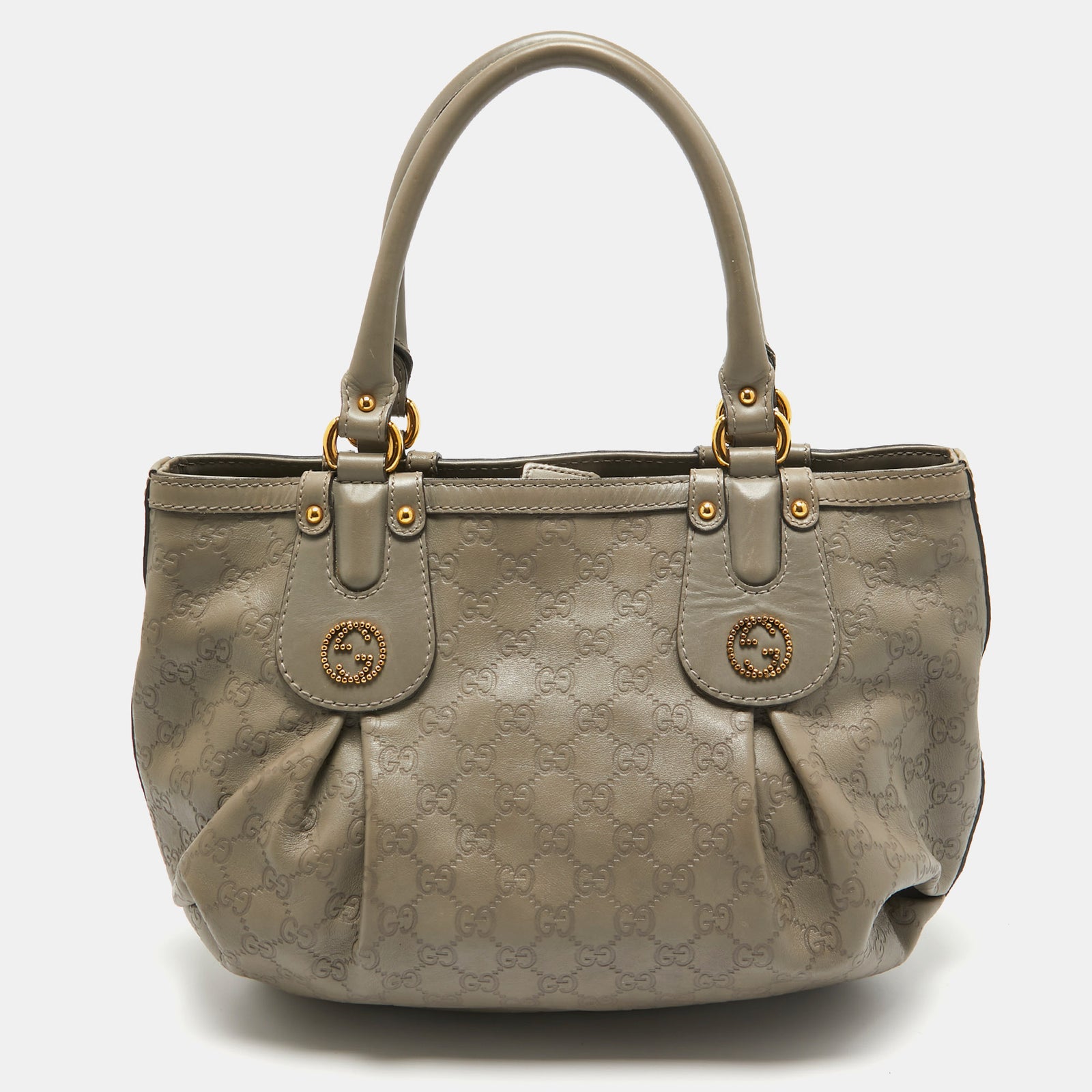 Gucci Mittelgroße Hobo-Tasche „Scarlett Stud Interlocking“ aus Guccissima-Leder in Grau