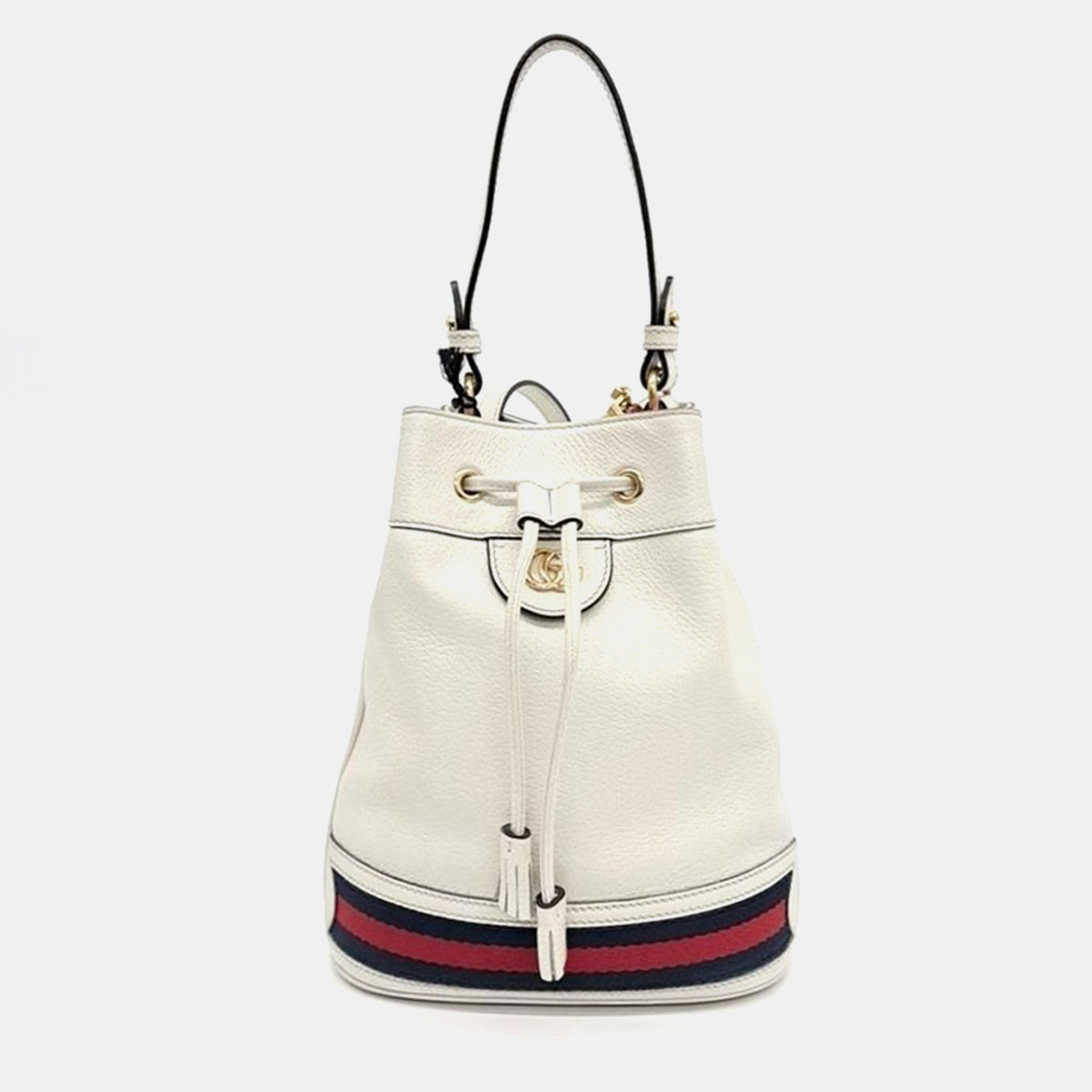 Gucci Ivory/Navy Blue/Red Leather Ophidia Small Bucket Bag