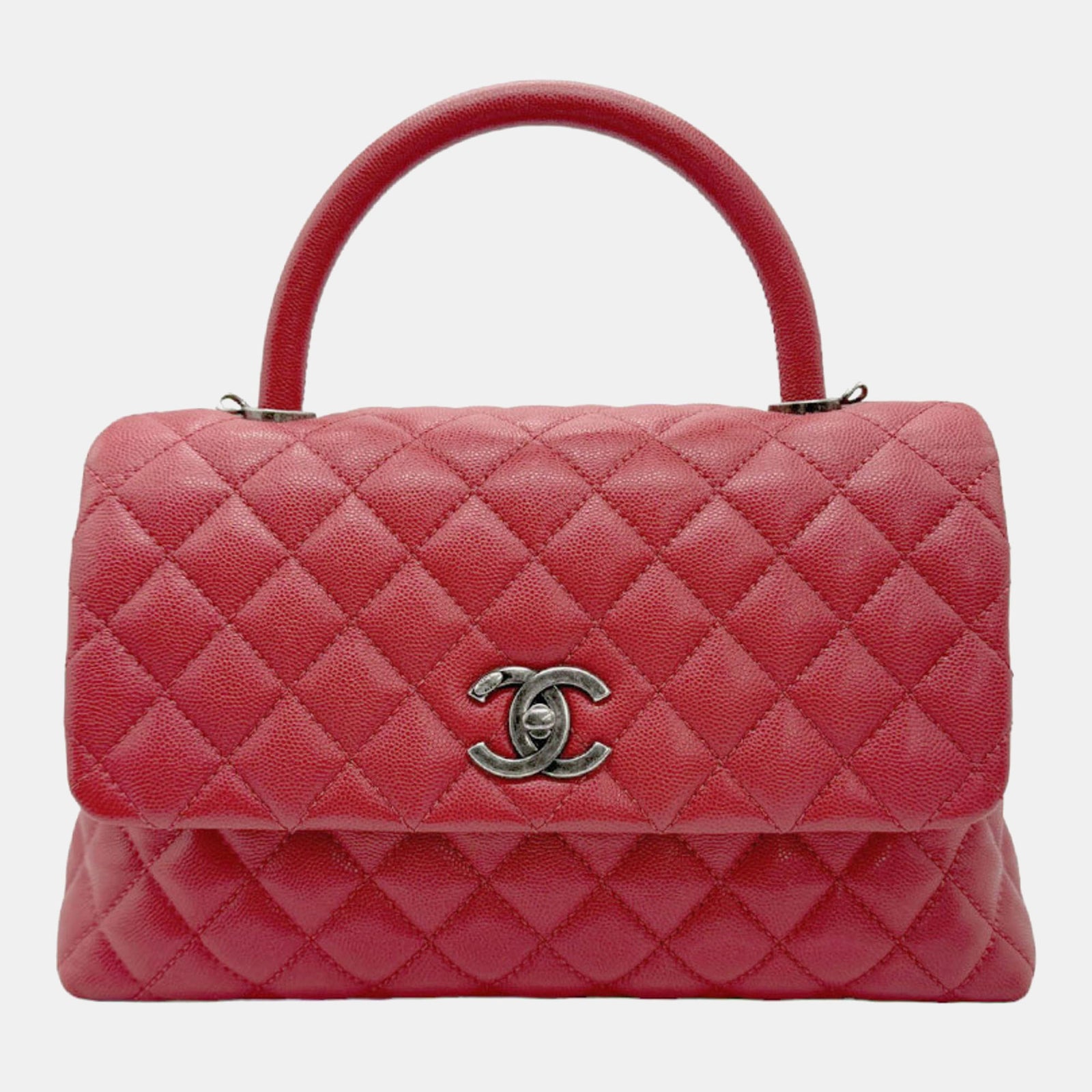 Chanel Red Leather Medium Coco Handle Top Handle Bag