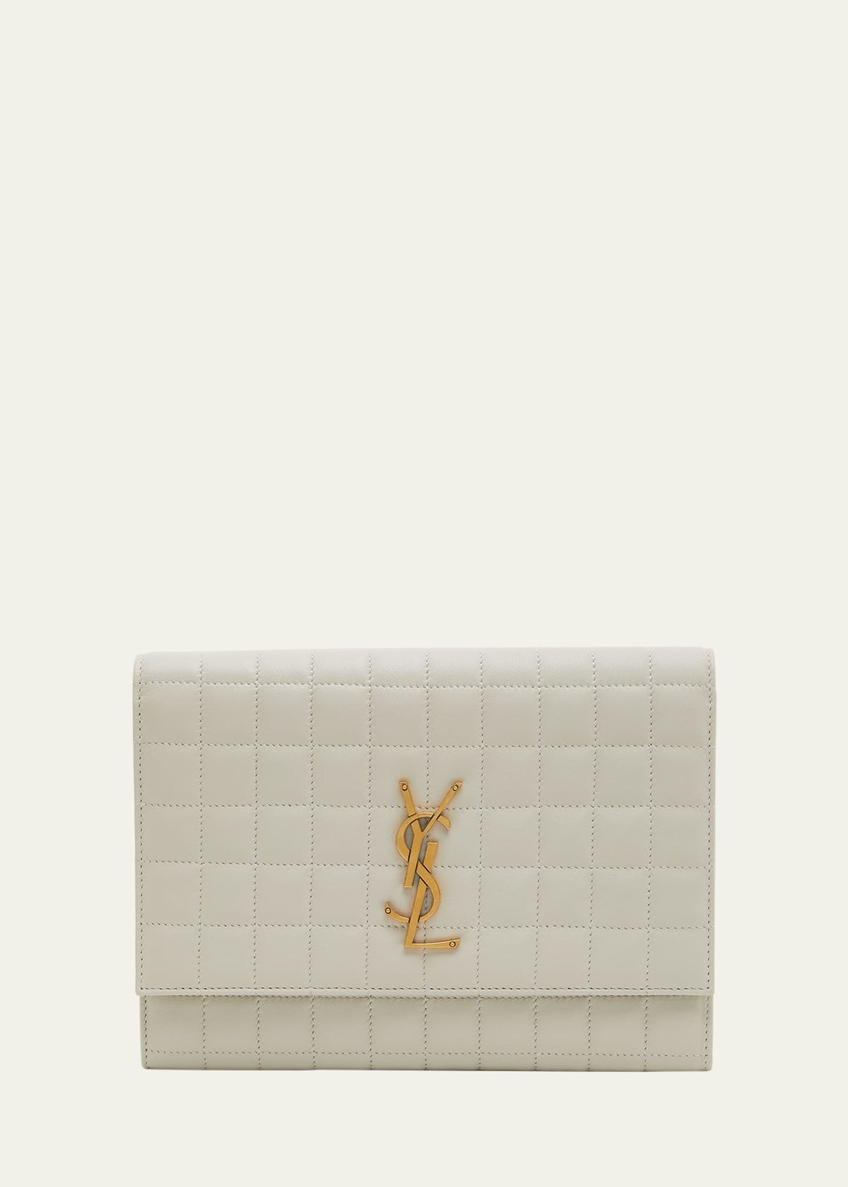 Saint Laurent YSL Monogram Flap Clutch Bag in Quilted Smooth Leather