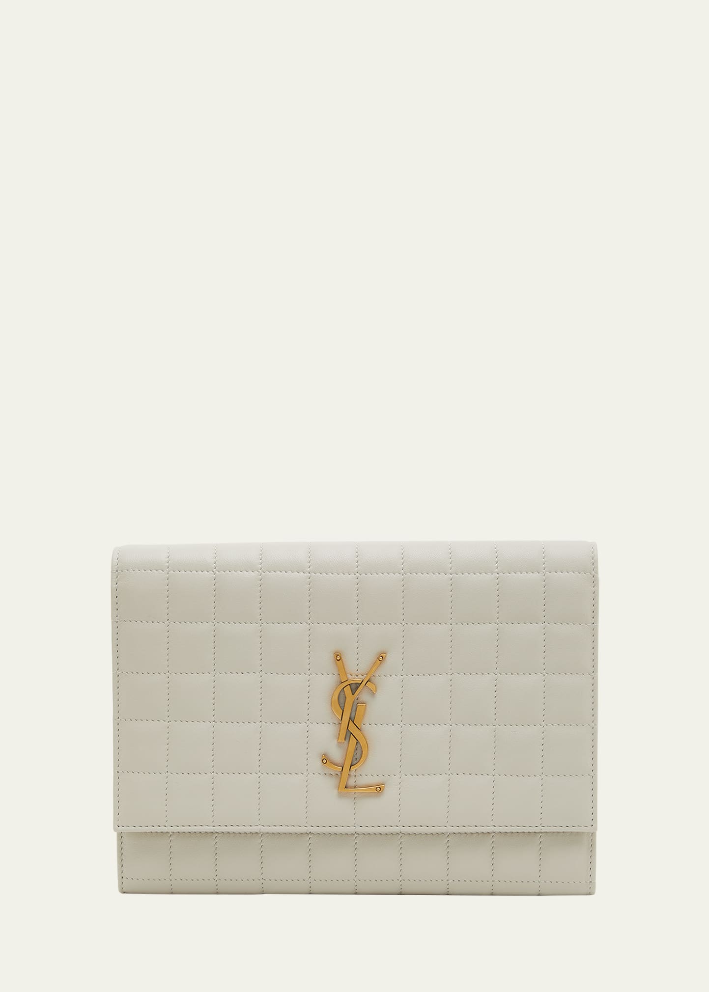 Saint Laurent YSL Monogram Flap Clutch Bag in Quilted Smooth Leather