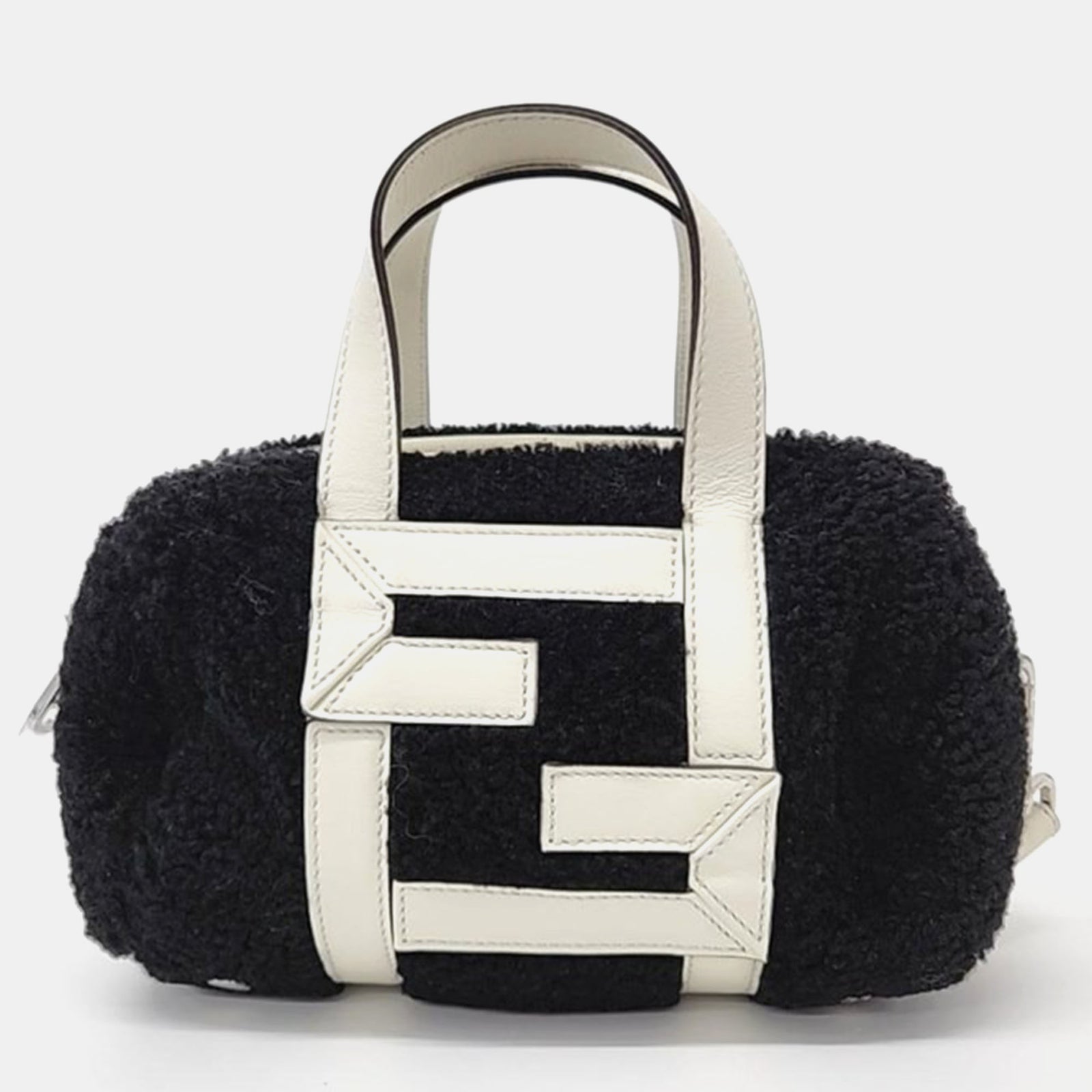 Fendi Black Leather Shearling Tote Bag