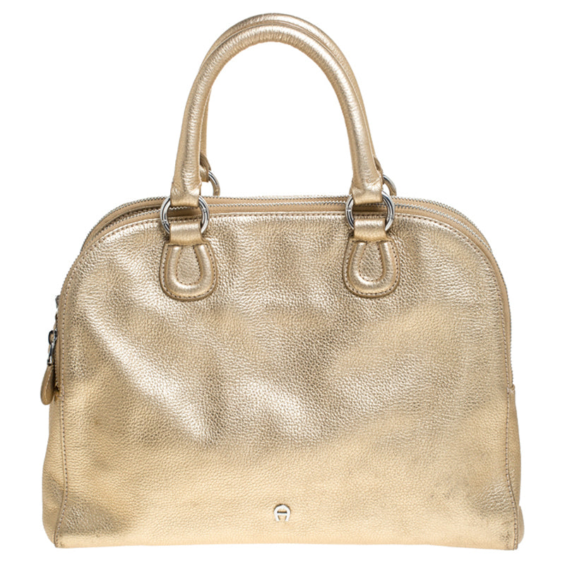 Aigner Metallic Gold Leather Satchel