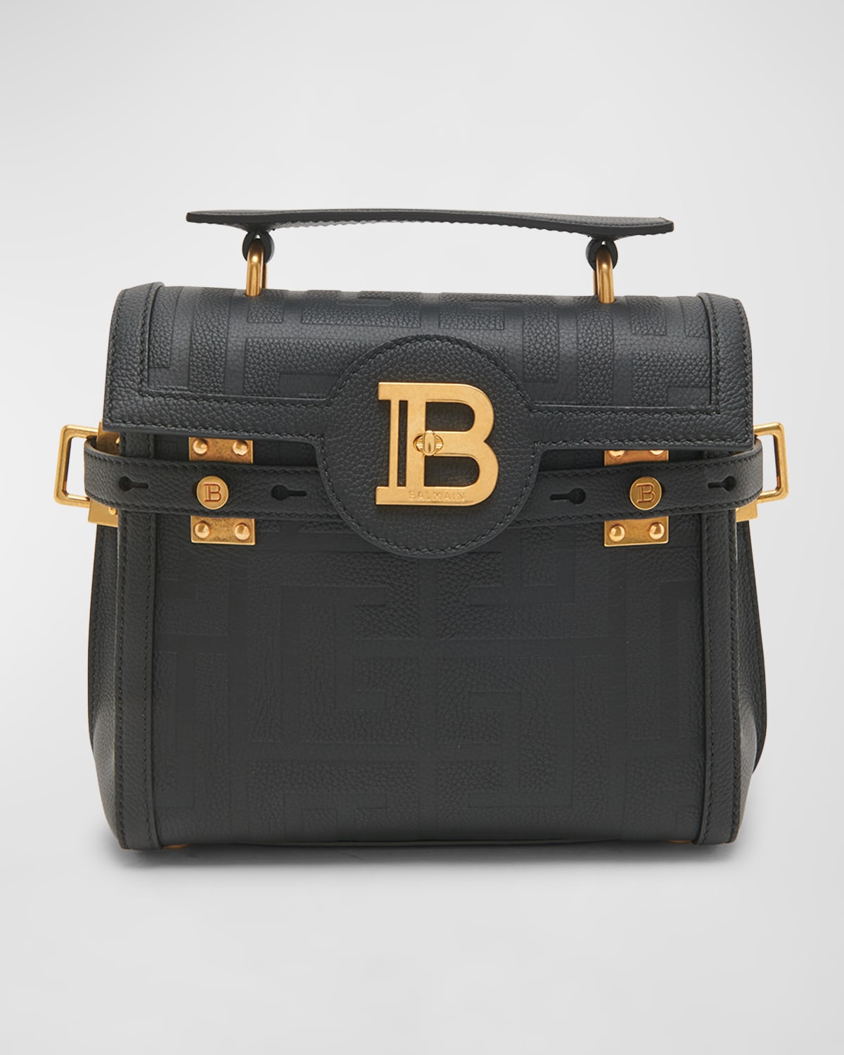 Balmain BBuzz 23 Top-Handle Bag in Monogram Grained Leather