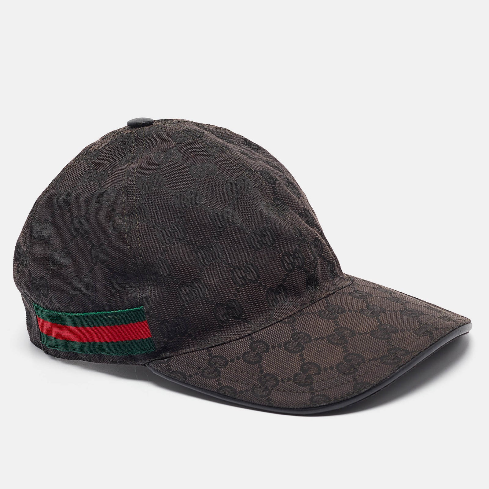 Gucci Schwarze Baseballkappe aus GG Canvas mit Webstreifen, M