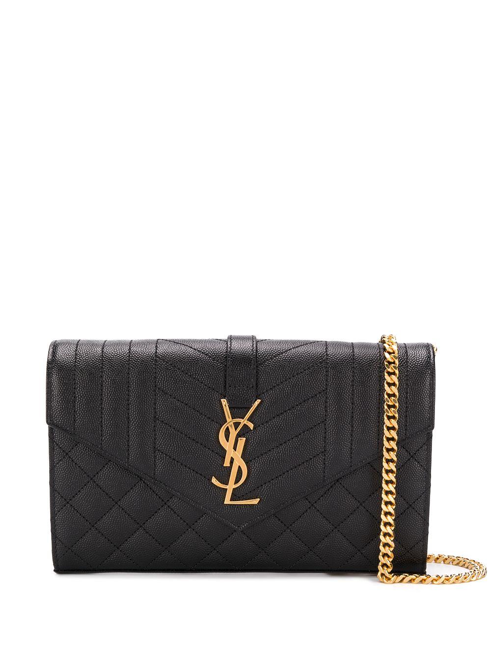 Saint Laurent Women's Cassandre Chain Wallet in Nero | 620280BOW91