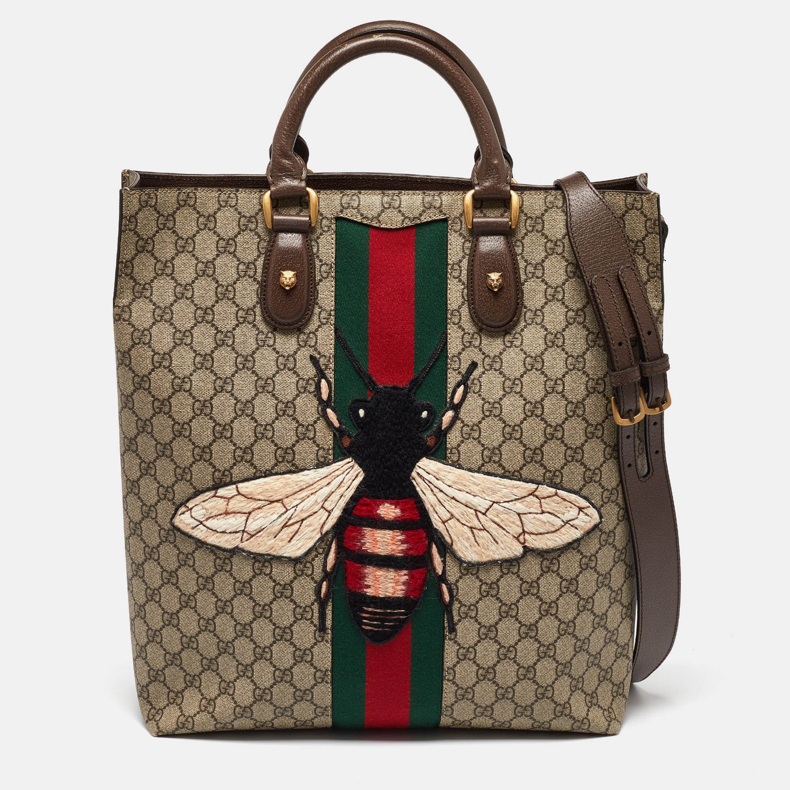 Gucci Vertikale Tote aus GG Supreme Canvas und Leder im Animalier-Stil in Beige