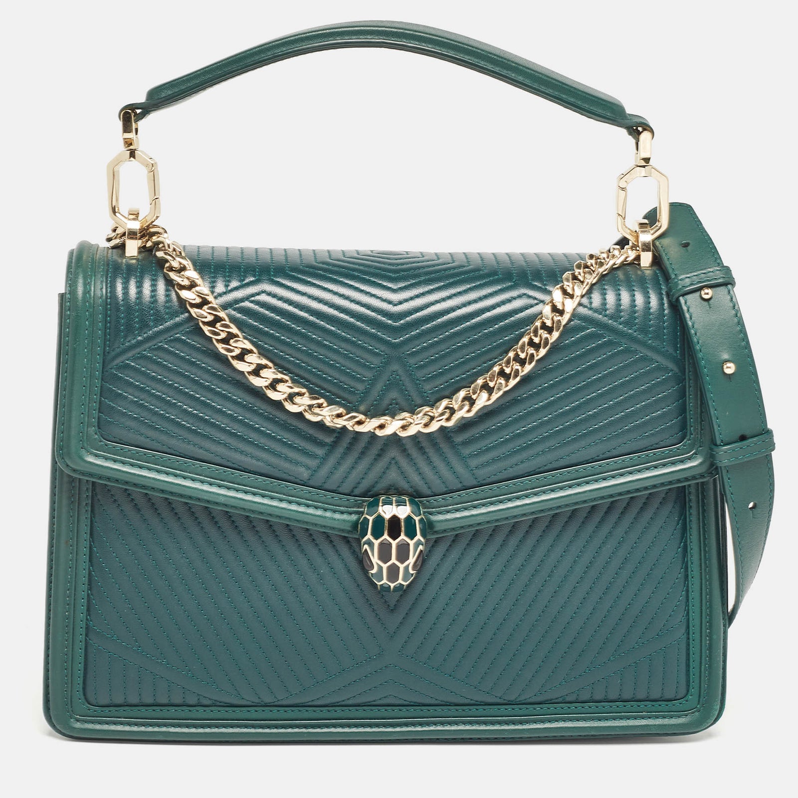 Bvlgari Green Diamond Blast Leather Large Serpenti Forever Shoulder Bag