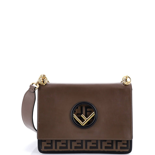 FENDI Kan I F Shoulder Bag Leather with Zucca Embossed Detail Medium
