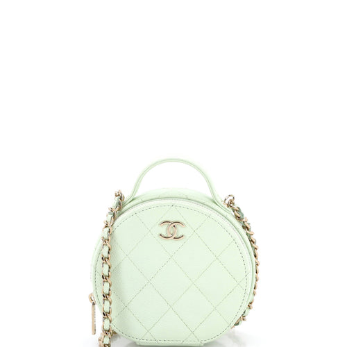 CHANEL Handle with Care Round Vanity Case with Chain Quilted Caviar Small