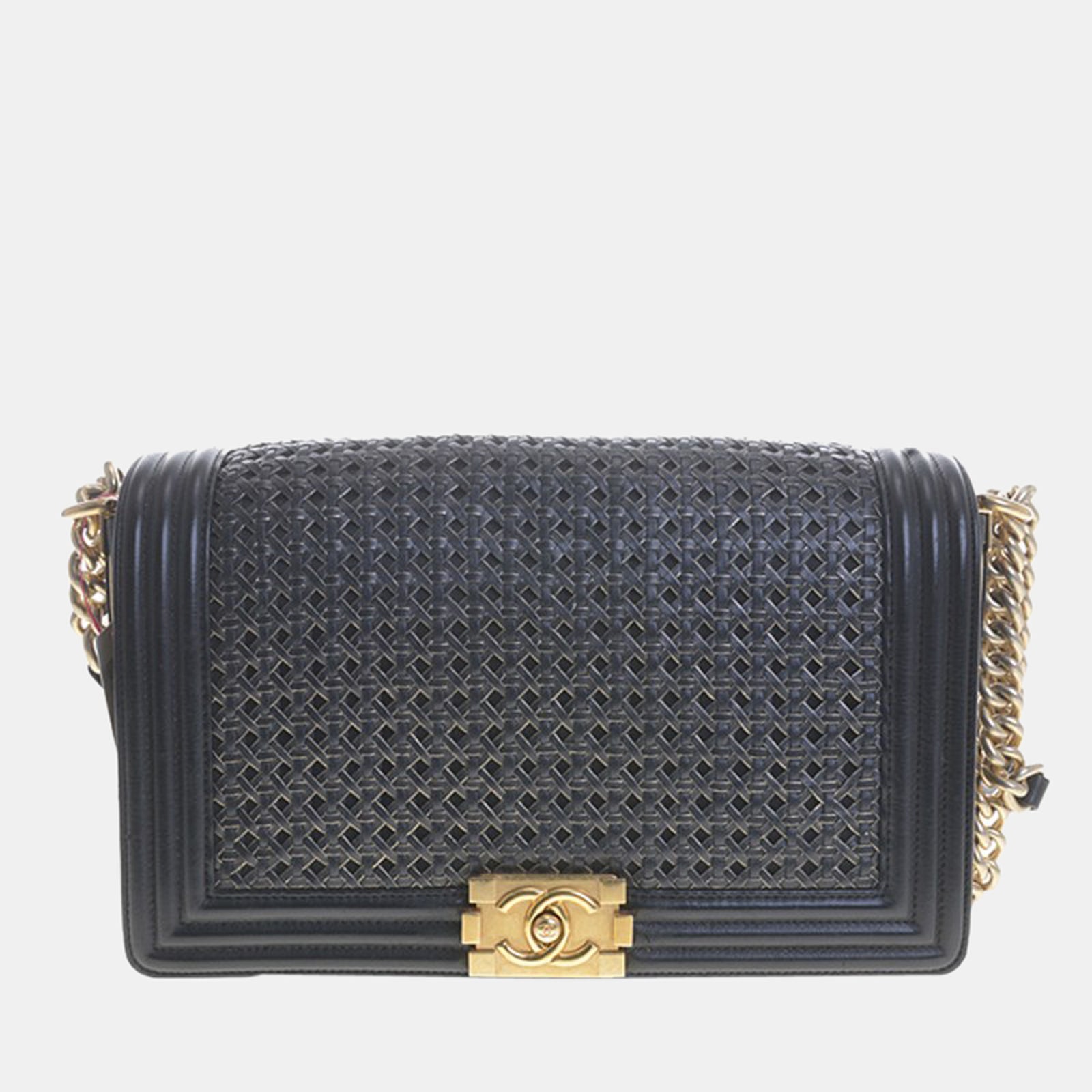 Chanel Black Woven Leather Boy Bag