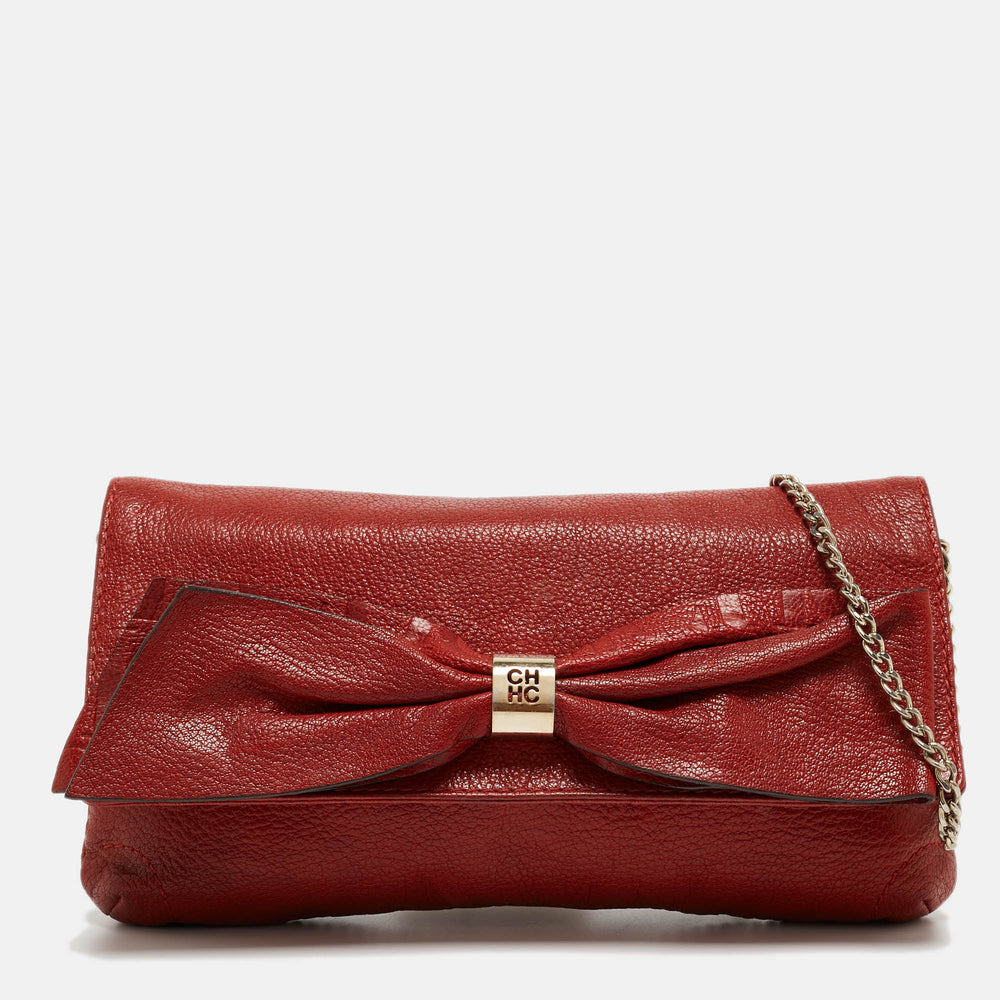 Red Monogram Leather Bow Chain Clutch