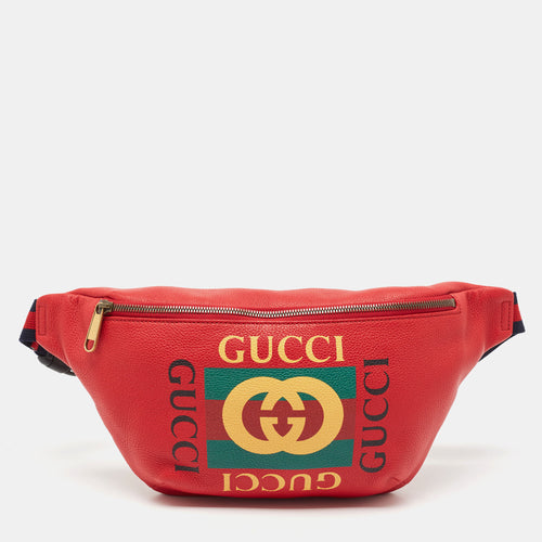 Red Leather Logo Web Belt Bag