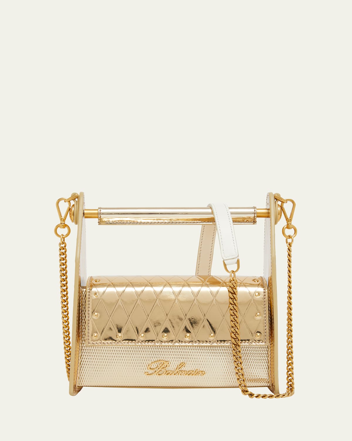 Balmain Garden Tool Box Shoulder Bag in Reflective Leather