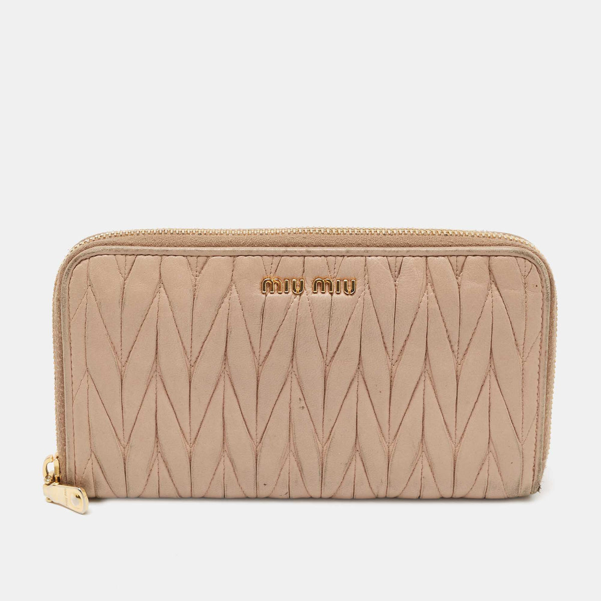 Miu Miu Beige Matelass&eacute; Leather Zip Around Wallet