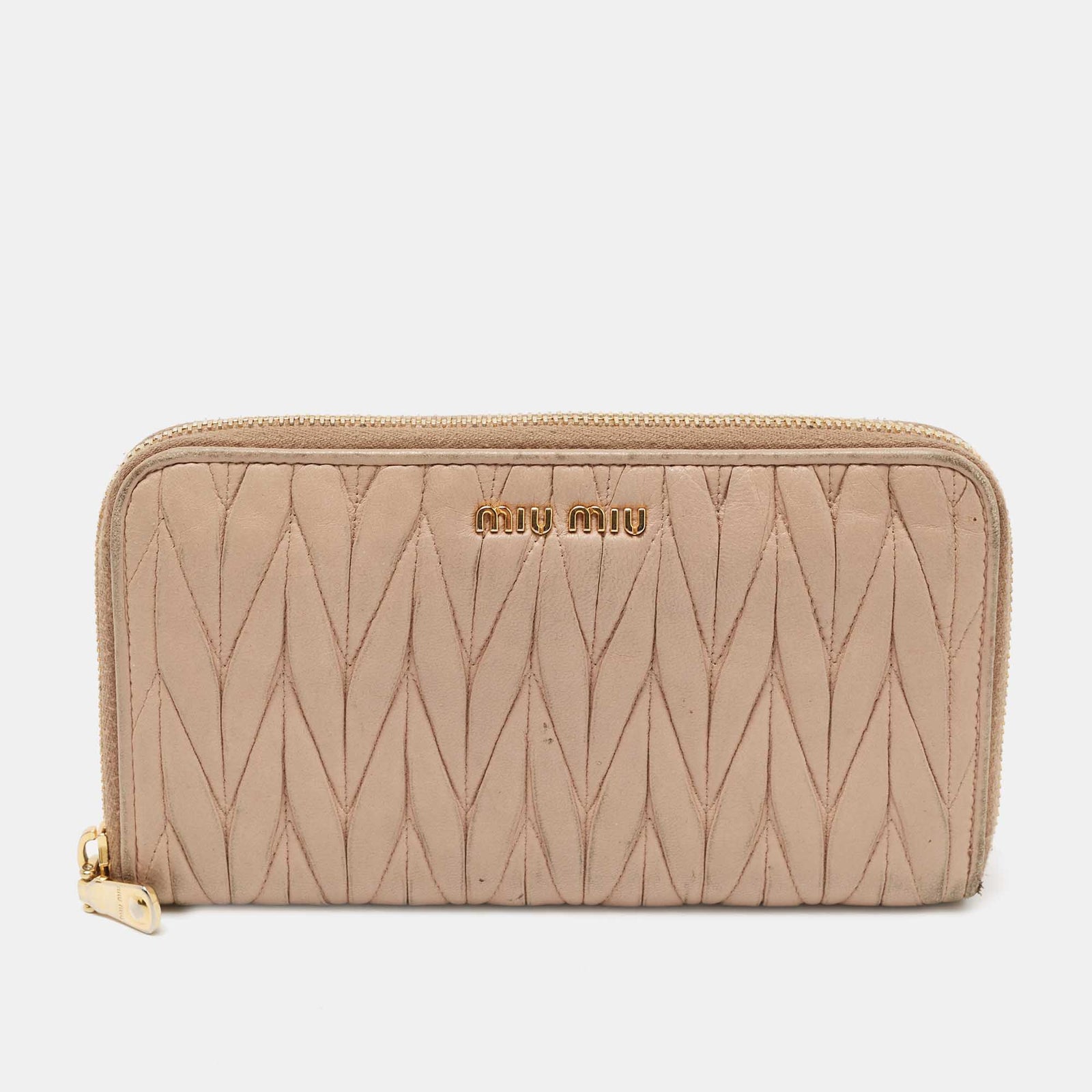 Miu Miu Beige Matelass&eacute; Leather Zip Around Wallet